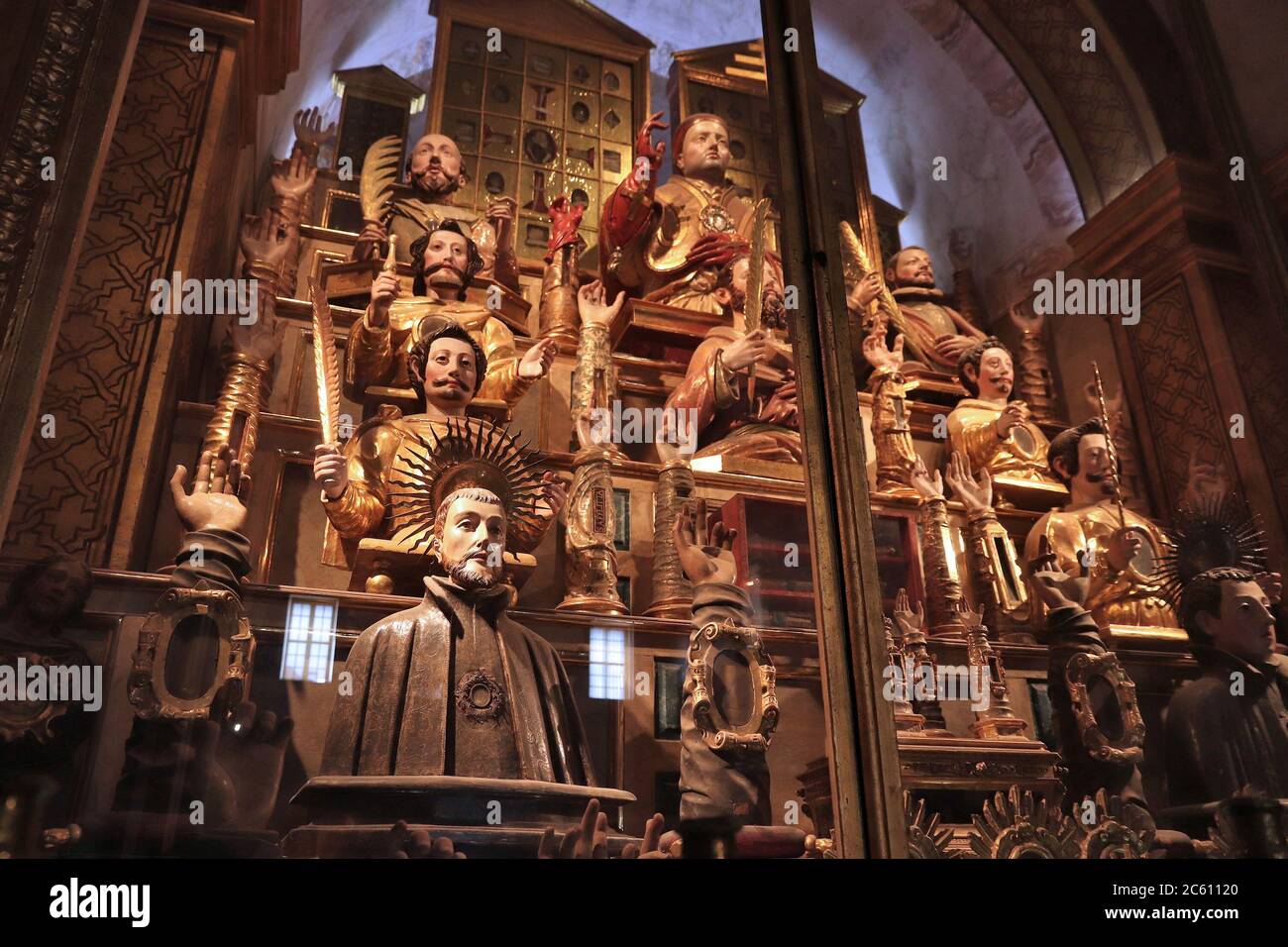 LISBON, PORTUGAL - JUNE 6, 2018: Holy relics collection in Altar of the Holy Martyrs in Church of Saint Roch (Igreja de Sao Roque), Lisbon, Portugal. Stock Photo