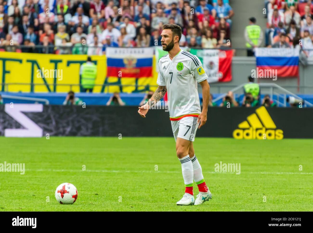 Kazan, Russia – June 24, 2017. Mexico national football team winger Miguel Layun during FIFA Confederations Cup match Mexico vs Russia. Stock Photo