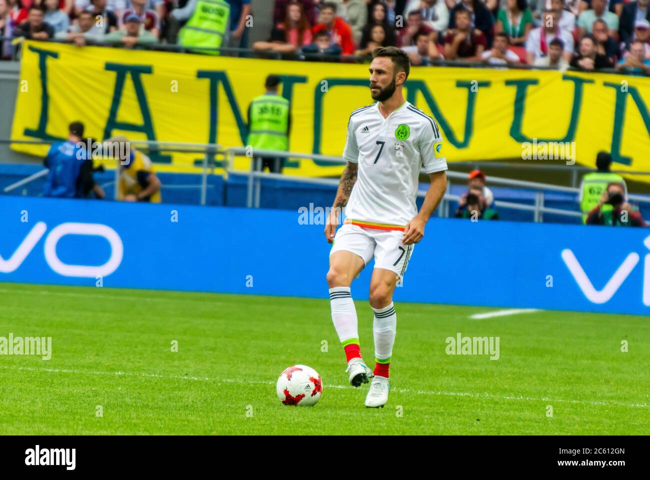 Kazan, Russia – June 24, 2017. Mexico national football team winger Miguel Layun during FIFA Confederations Cup match Mexico vs Russia. Stock Photo
