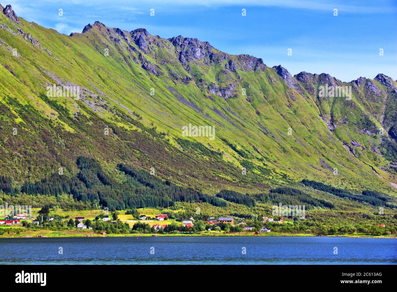 Landscape of Arctic Norway. Colorful village in Lofoten islands. Stock Photo