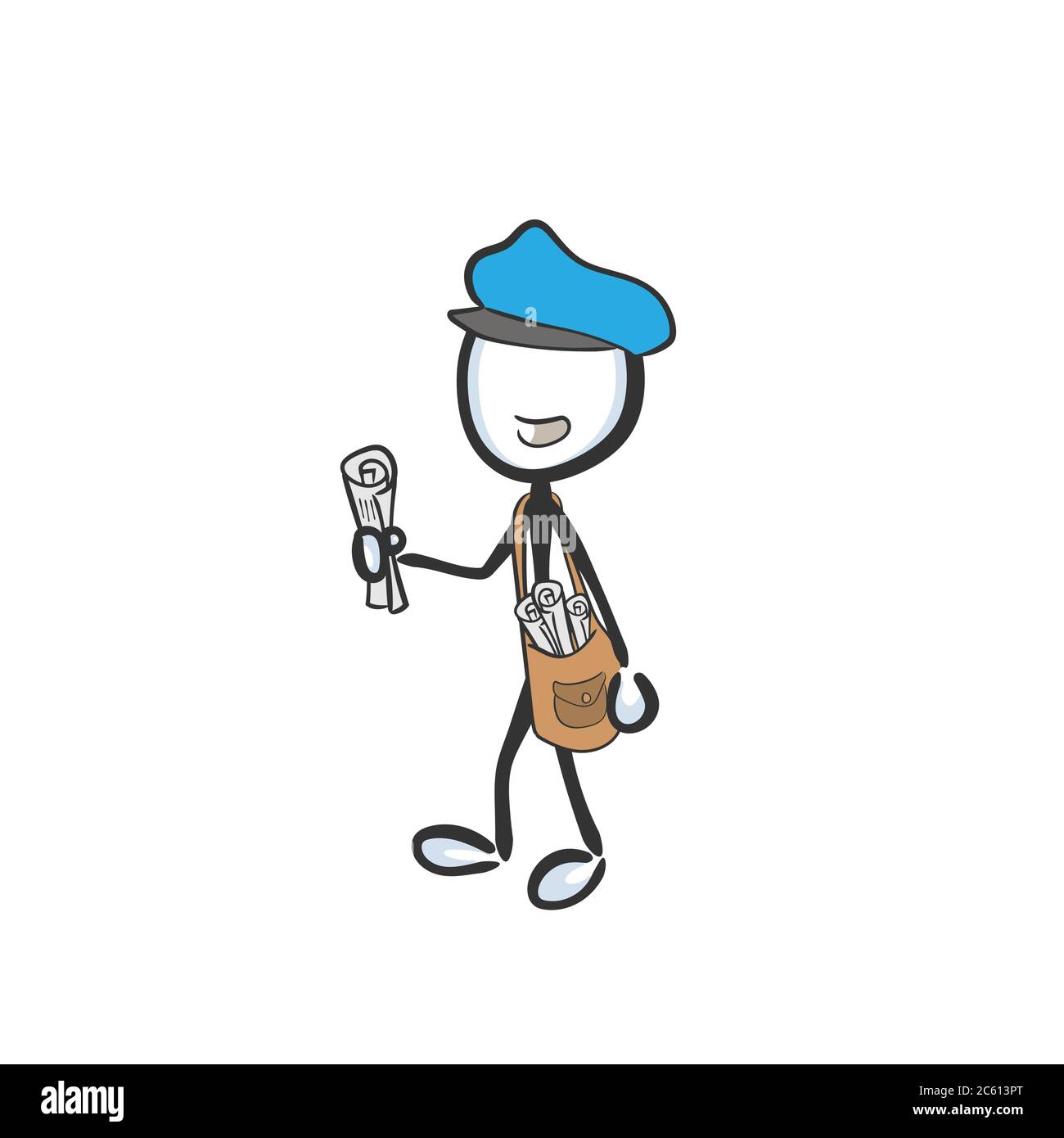 Happy postman. Vector simple post services newspaper delivery job 
