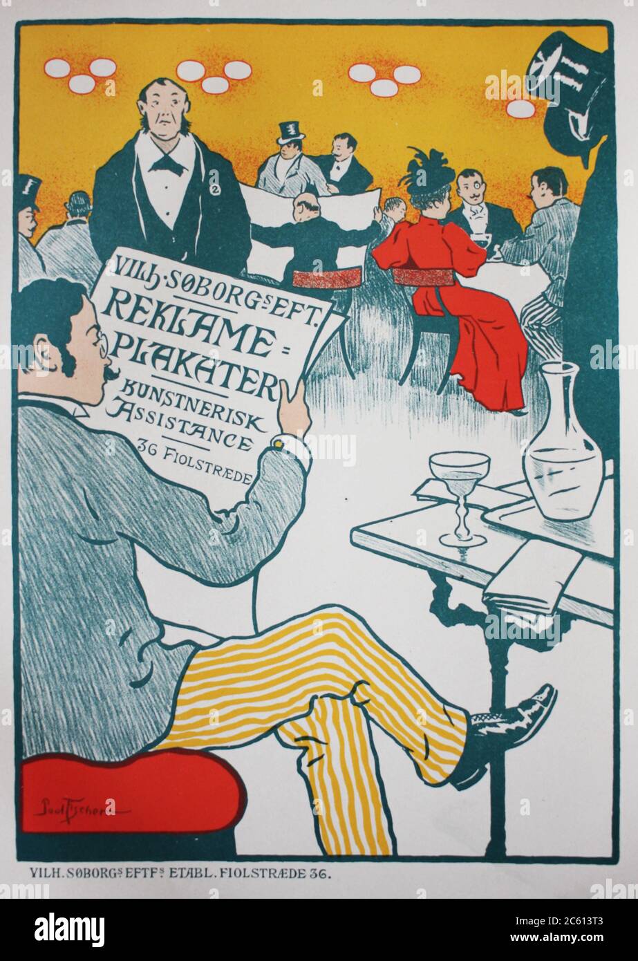 The advertising poster with restaurant in the vintage book Les Maitres de L'Affiche, by Roger Marx, 1897. Stock Photo