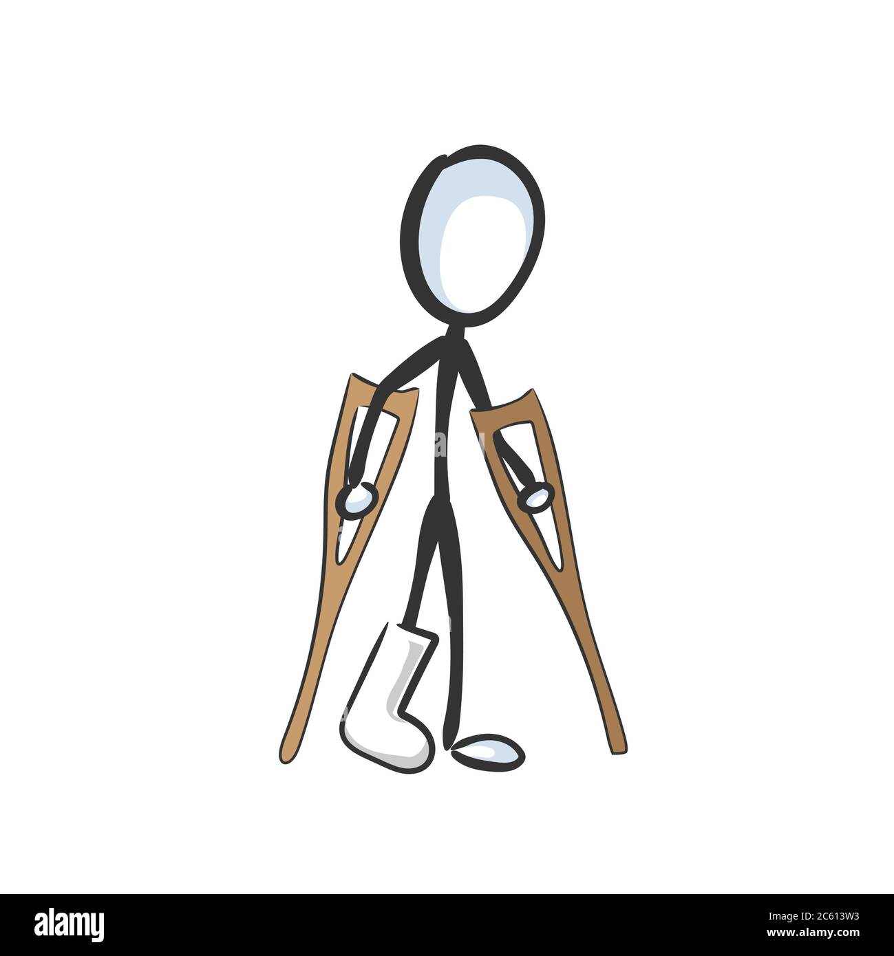 Broken leg gypsum. Vector simple handicap physically disable person.  Stickman no face clipart cartoon. Hand drawn. Doodle sketch, graphic  illustration Stock Vector Image & Art - Alamy