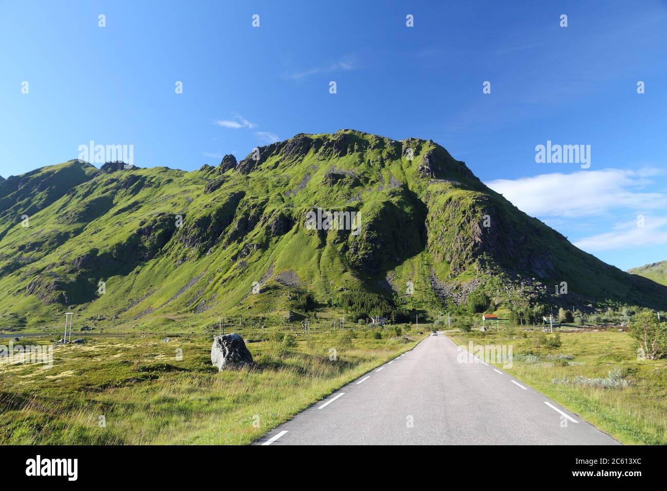 Road in Norway - Lofoten islands landscape on Austvagsoya. Stock Photo