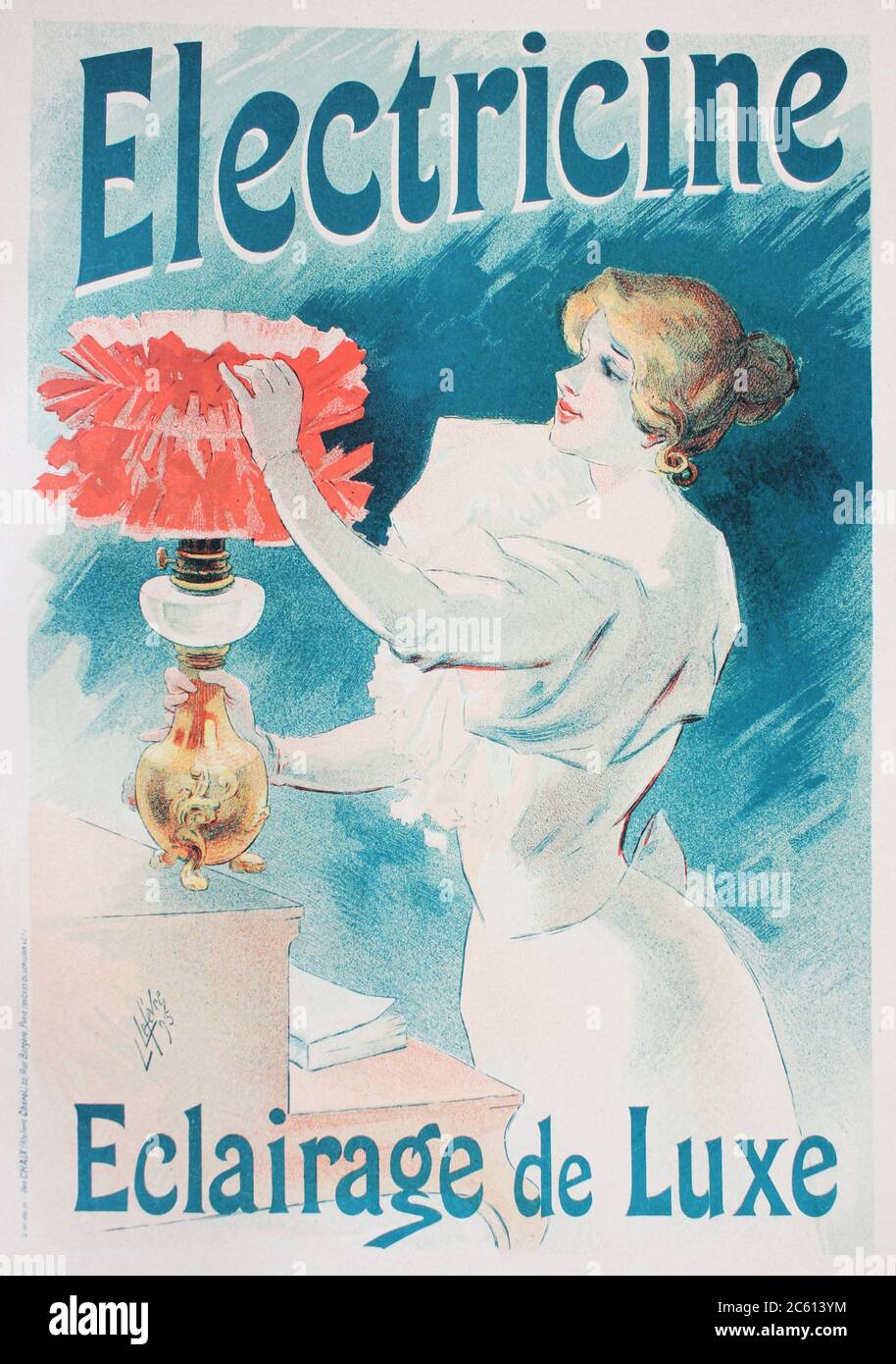 French poster with advertisement of lightning in the vintage book Les Maitres de L'Affiche, by Roger Marx, 1897. Stock Photo