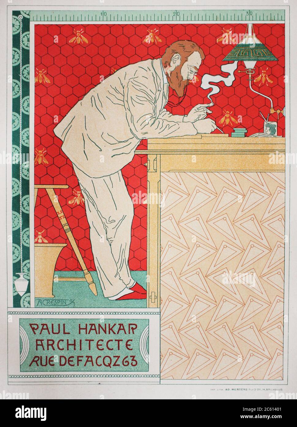 The adverising poster of the architect in the vintage book Les Maitres de L'Affiche, by Roger Marx, 1897. Stock Photo