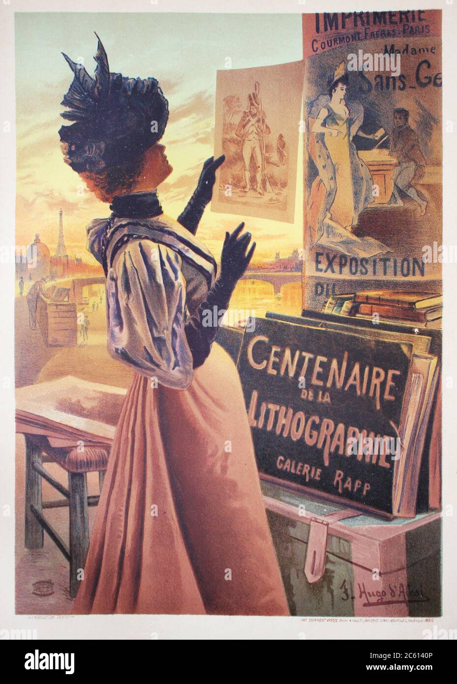 The Poster, where woman is looking at advertisements  in the vintage book Les Maitres de L'Affiche, by Roger Marx, 1897. Stock Photo
