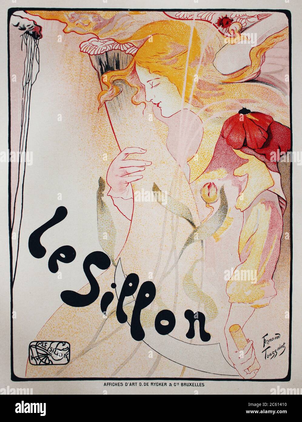 The poster with vintage cute woman in the vintage book Les Maitres de L'Affiche, by Roger Marx, 1897. Stock Photo