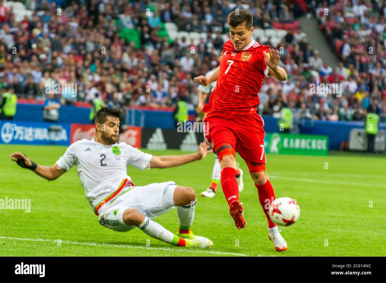 Kazan, Russia - October 10, 2017. Russian striker Dmitry Poloz and