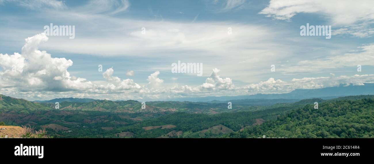 landscape of destroy the forest on Mountains that have been cut down tree for farming farmers in the rural villages in thailand Stock Photo