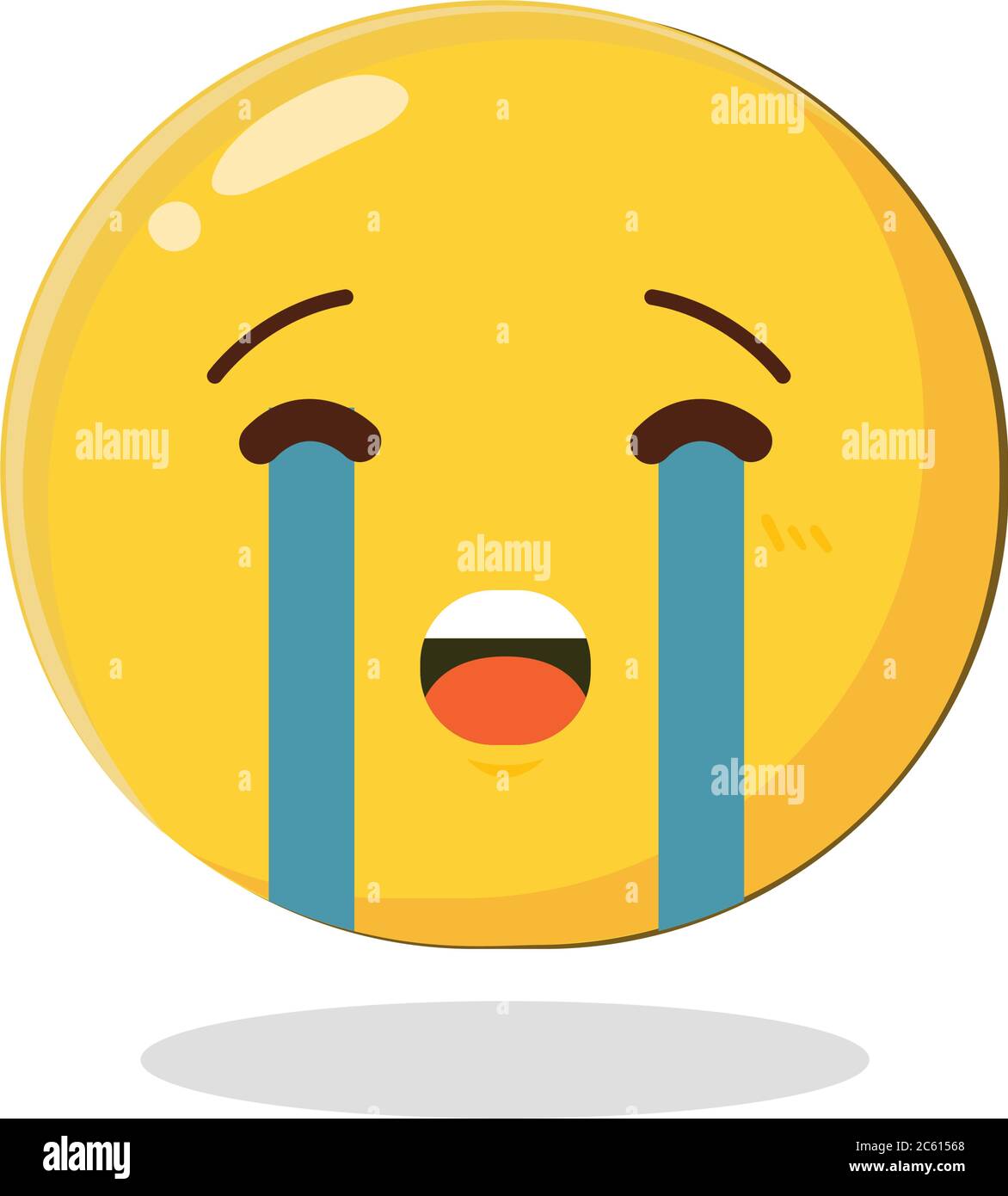 Yellow emoticon unhappy face with crying tear icon. Cartoon Isolated ...