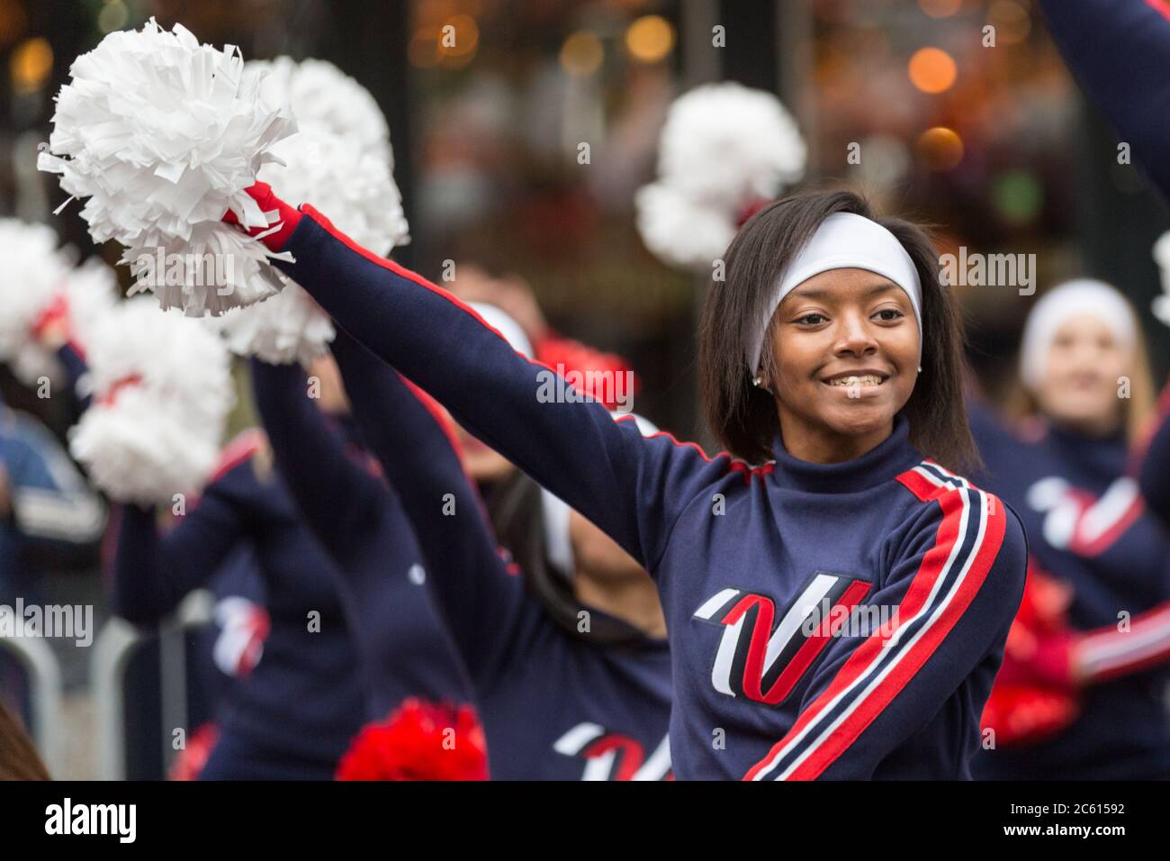 Varsity All American Cheerleaders entertain perform at 'London’s New Year’s Day Parade' (LNYDP) 2020 in London, England Stock Photo