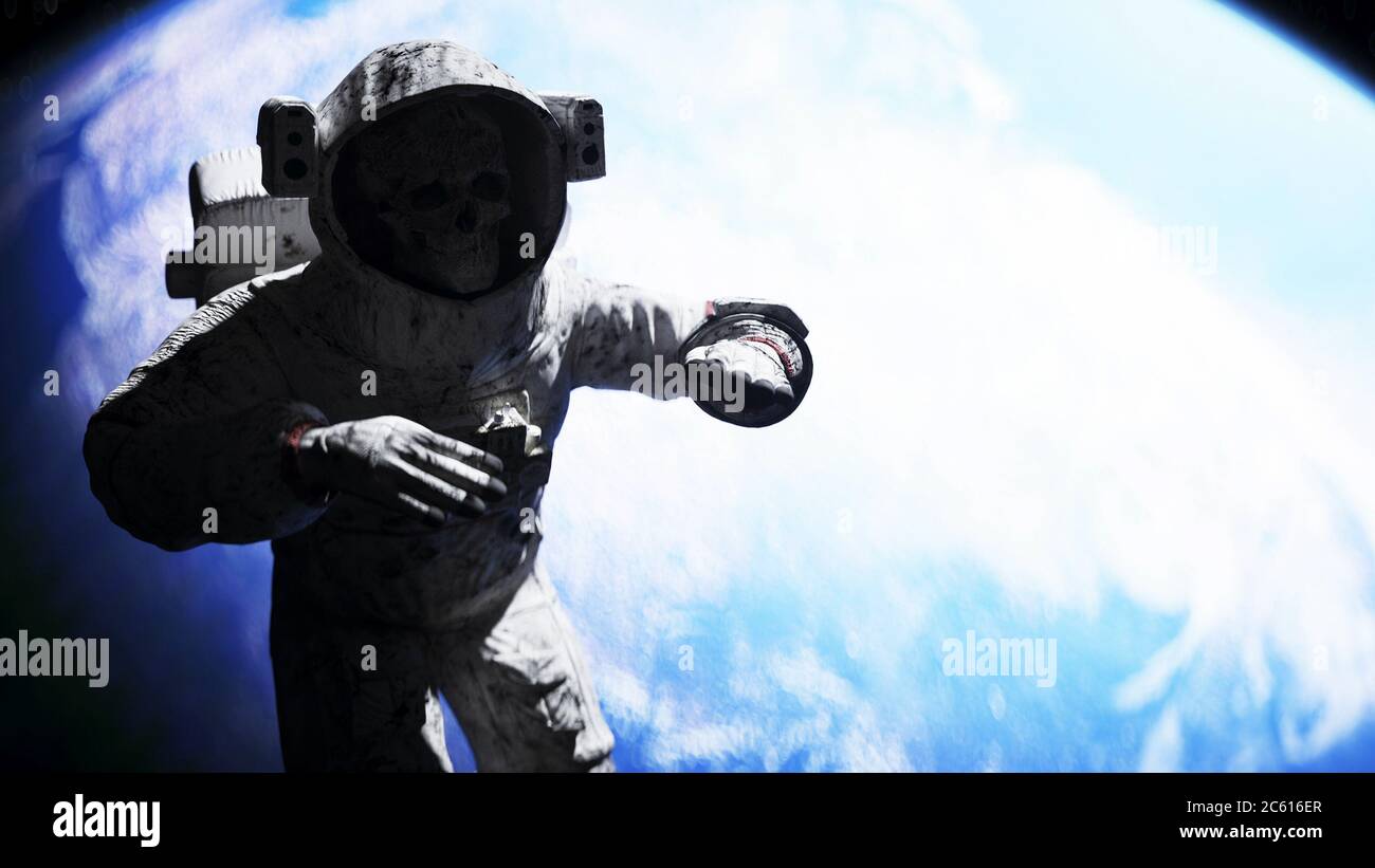 Dead zombie astronaut in space. Cadaver., Stock Video