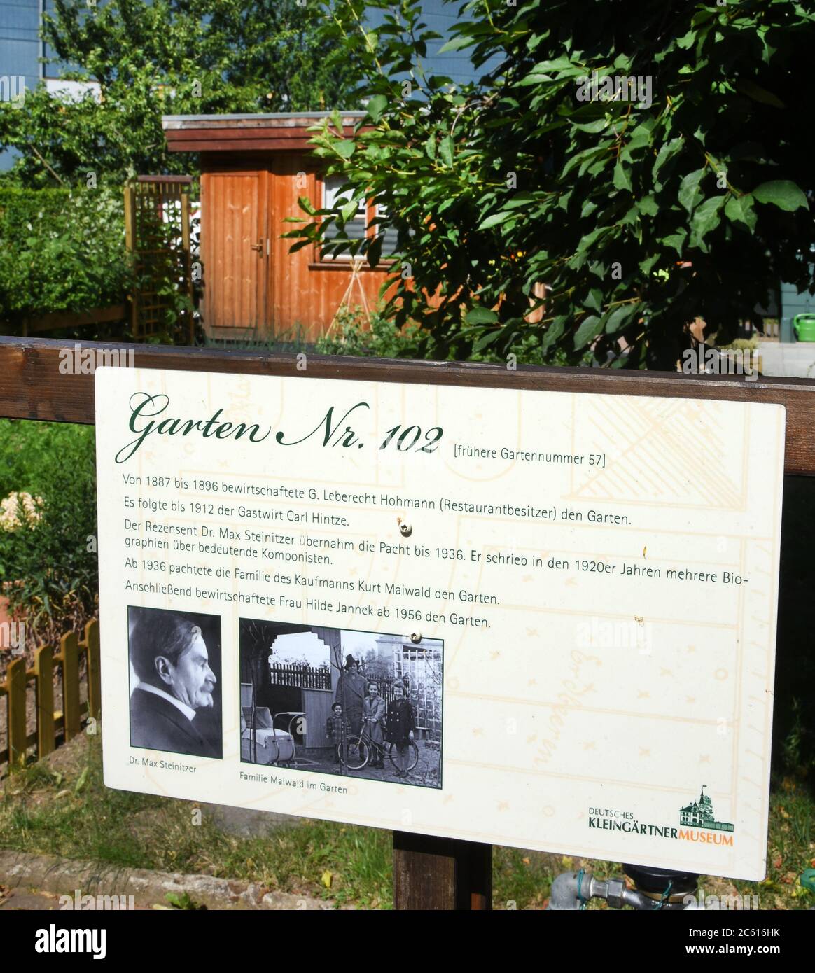Leipzig Germany 30th June 2020 In The Allotment Garden Association Dr Schreber In Leipzig The Oldest In The World A Sign Is Attached To A Garden With Information About The Former Owner