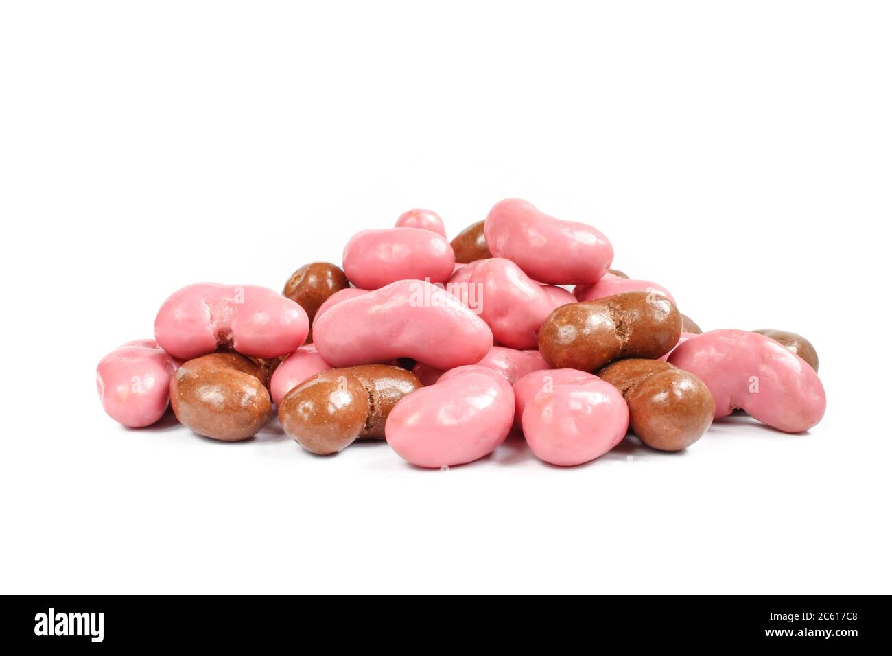 Pile of peanut flips covered with chocolate isolated on white
