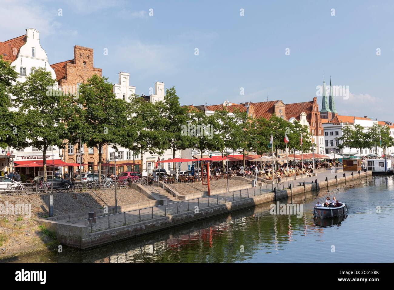 View of the old town island of the Hanseatic city of Luebeck with the river Trave Stock Photo