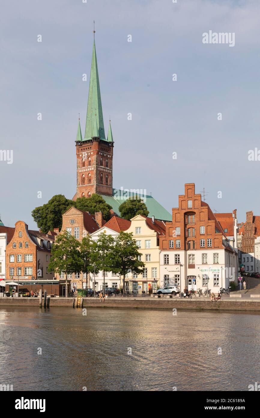View of the old town island of the Hanseatic city of Luebeck with the river Trave Stock Photo