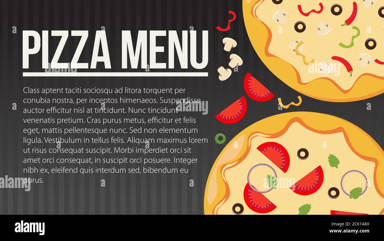Flat style. Pizza card menu. Vector illustration. Stock Vector