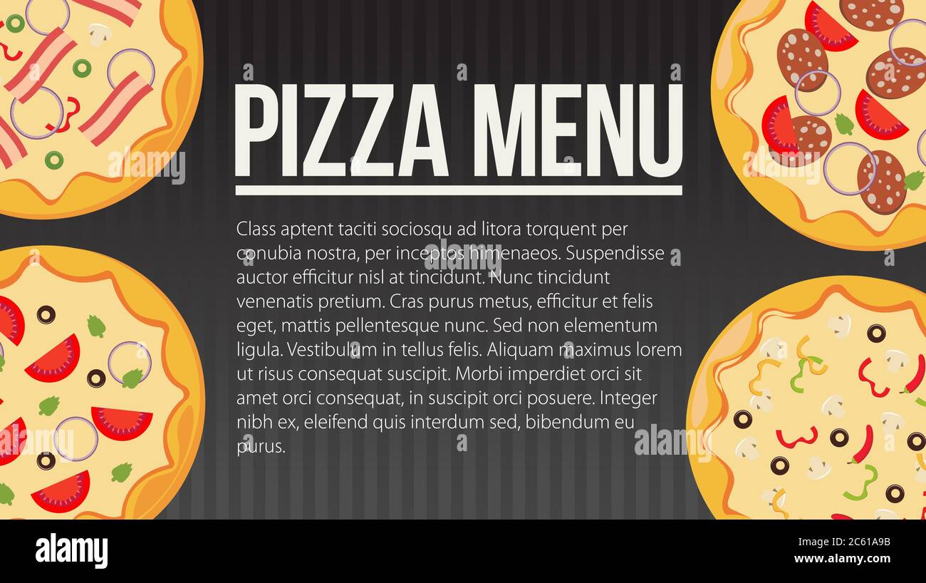 Flat style. Pizza card menu. Vector illustration. Stock Vector