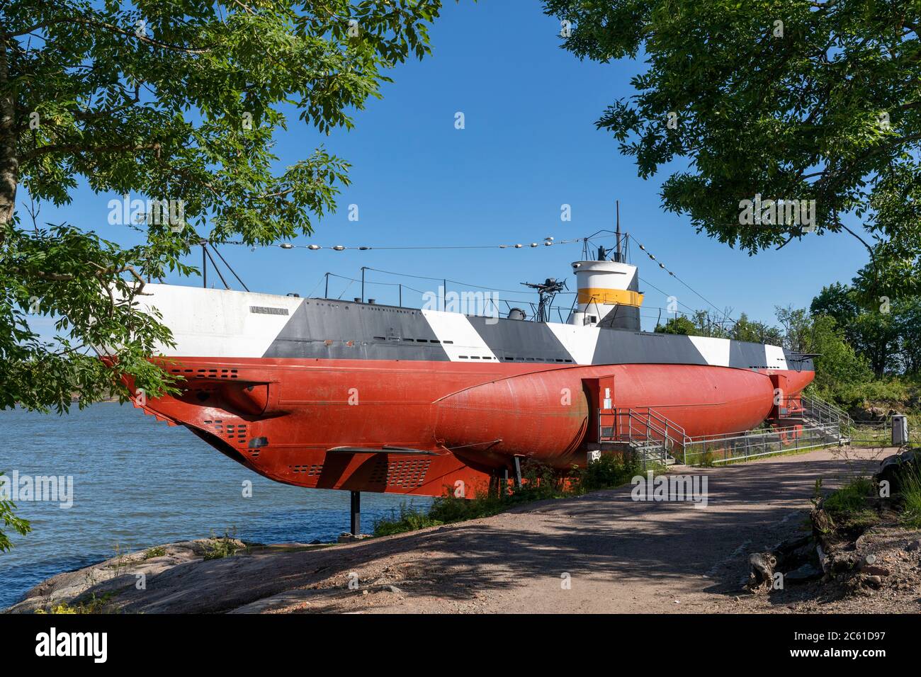 Finnish submarine 'Vesikko' was one of five vessels to serve in Finnish navy. Currently ship is retired and operates as a museum in Suomenlinna. Stock Photo