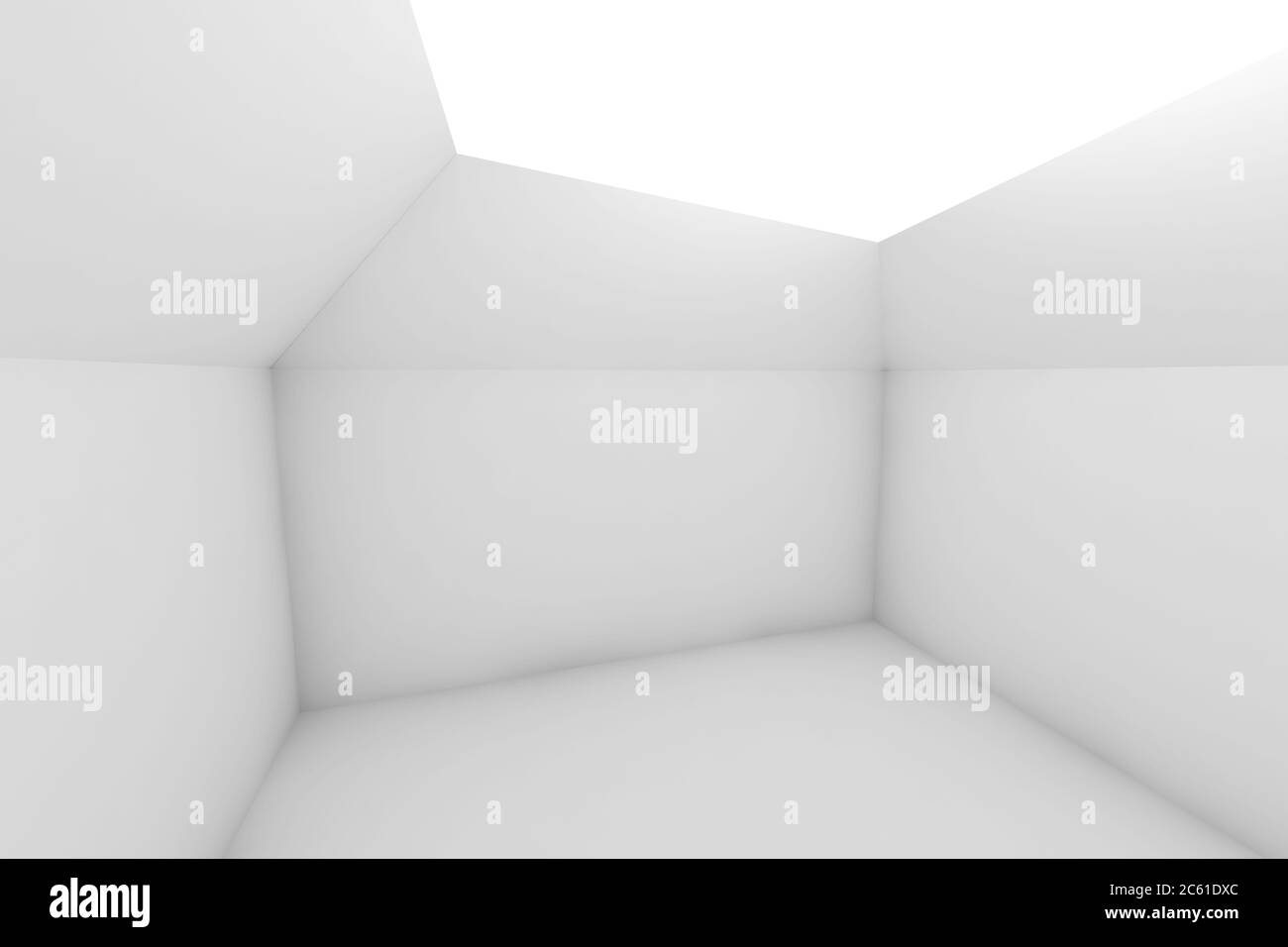 Abstract empty white interior with ceiling light portal for soft ...