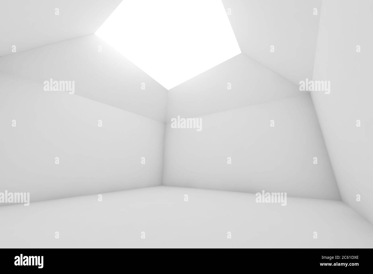 Abstract empty white interior with large ceiling light portal, 3d ...