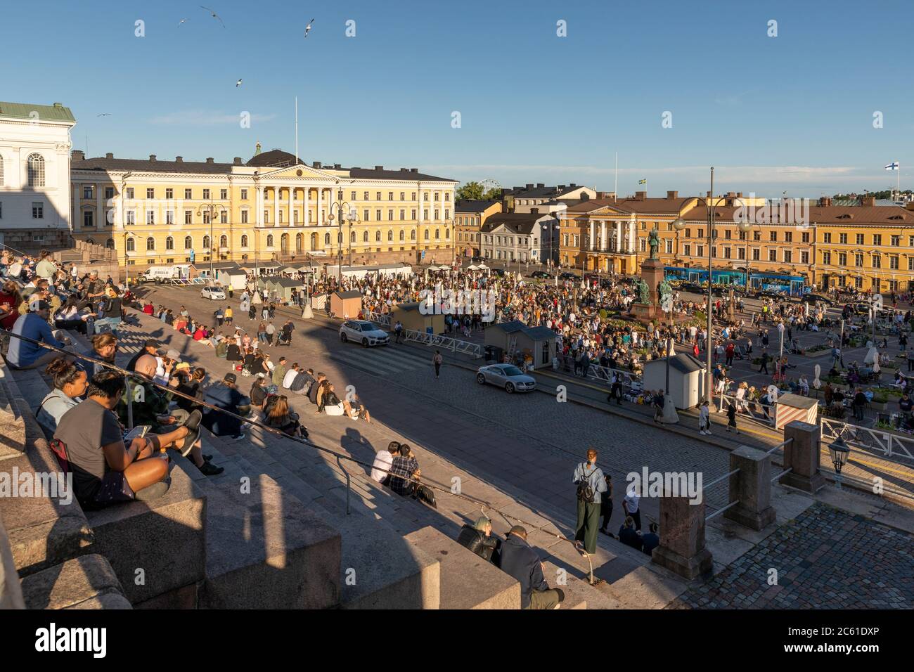Senate square, downtown Helsinki, is transformed into a giant restaurant area. 16 restaurants are providing their specialities to customers. Stock Photo