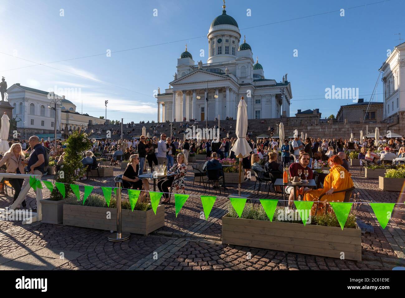 Senate square, downtown Helsinki, is transformed into a giant restaurant area. 16 restaurants are providing their specialities to customers. Stock Photo