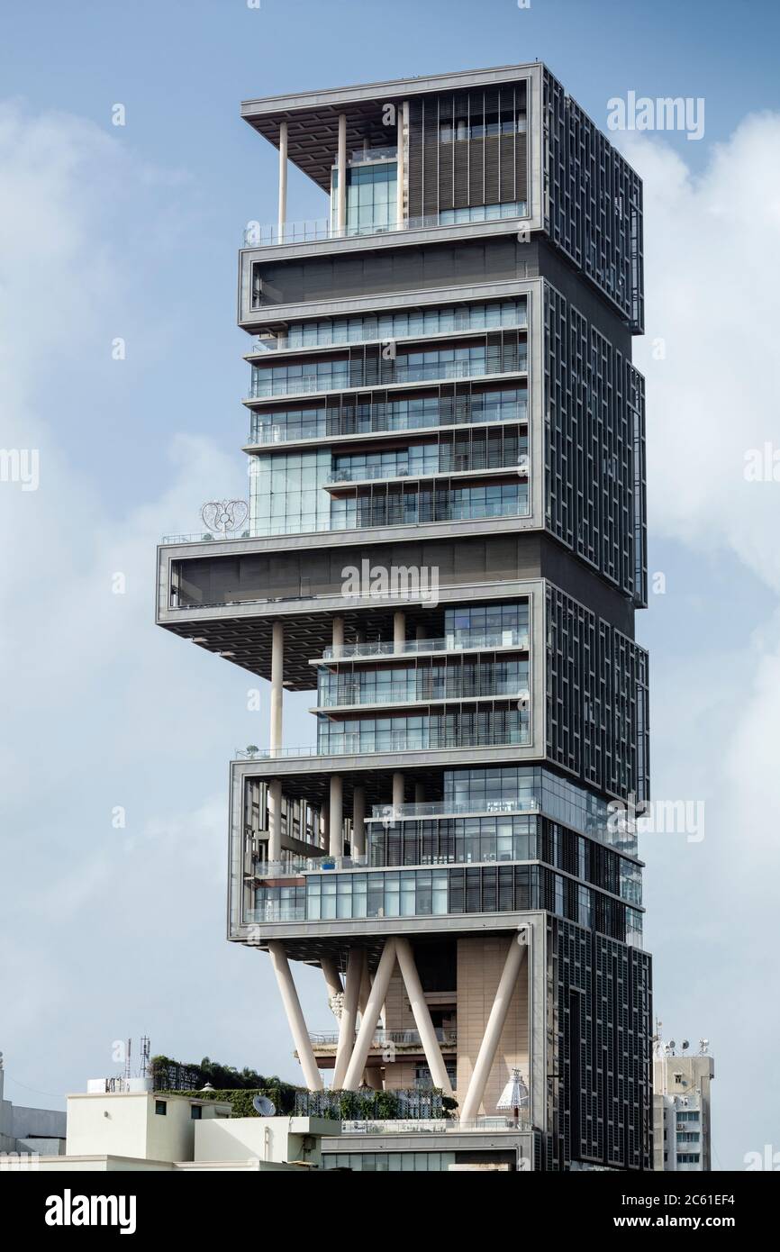 Mumbai, India. Antilia, the world's costliest private residence, owned by Mukesh Ambani of Reliance Industries Stock Photo