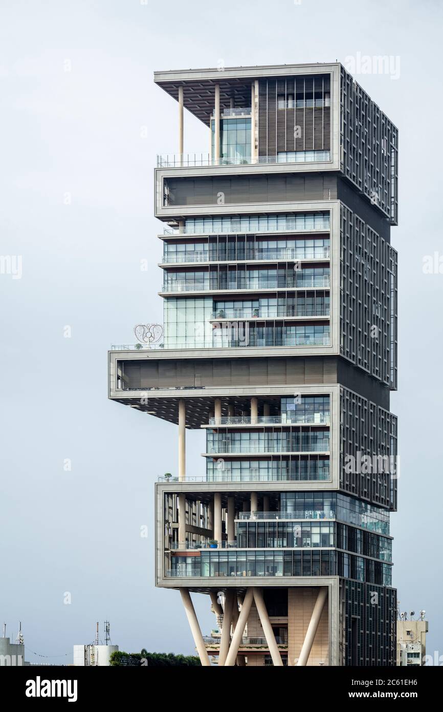 Mumbai, India. Antilia, the world's costliest private residence, owned by Mukesh Ambani of Reliance Industries Stock Photo