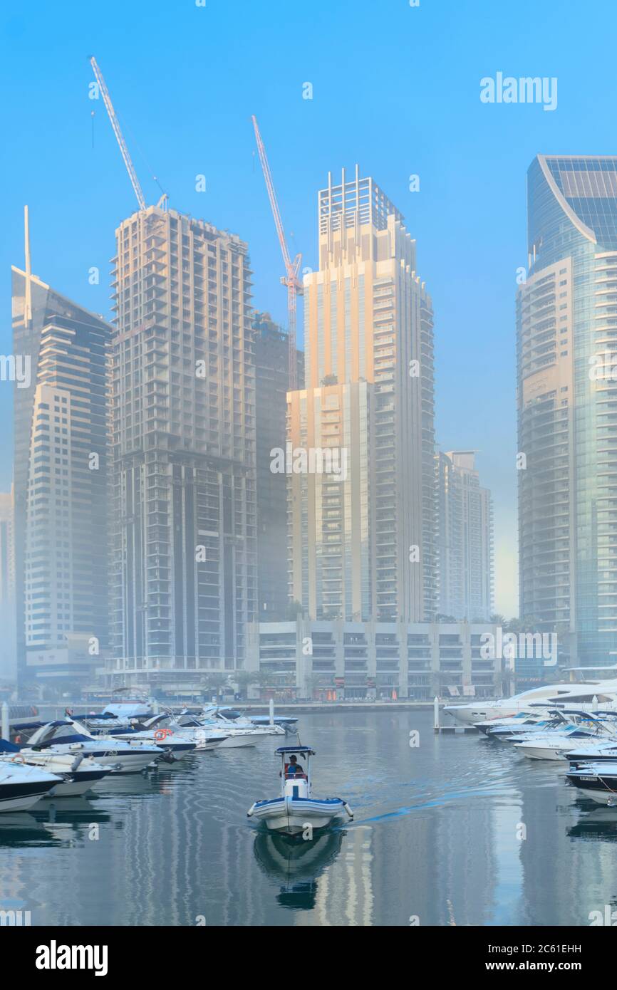 UAE, Dubai. Residential buildings in the affluent Dubai Marina residential neighbourhood Stock Photo