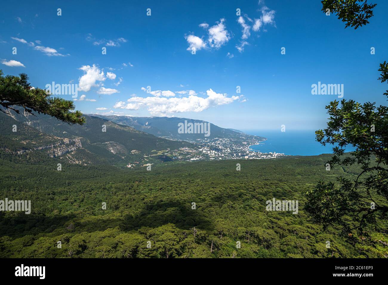 View of the Mountain Forest Reserve and Yalta, Crimea Stock Photo