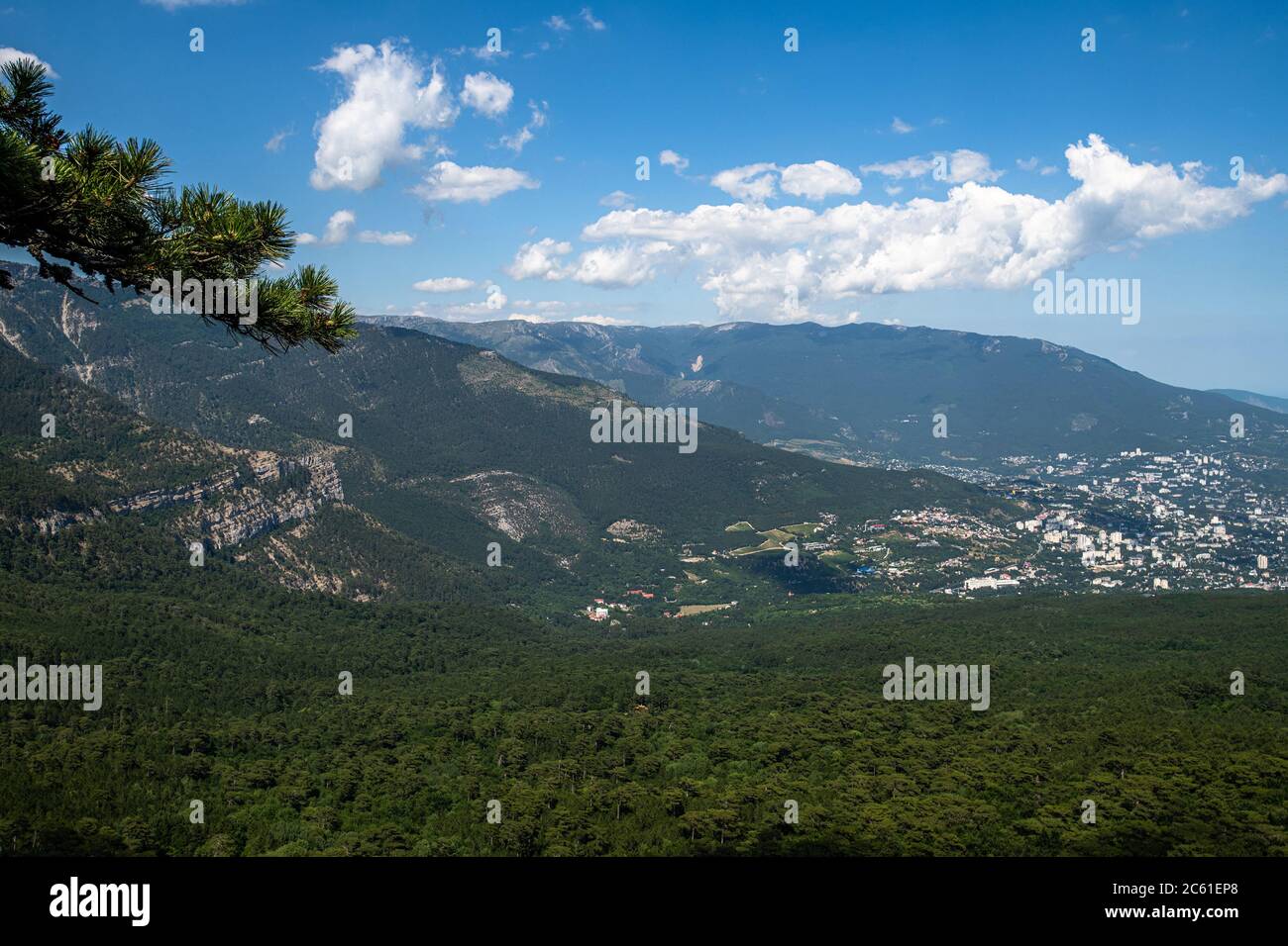View of the Mountain Forest Reserve and Yalta, Crimea Stock Photo