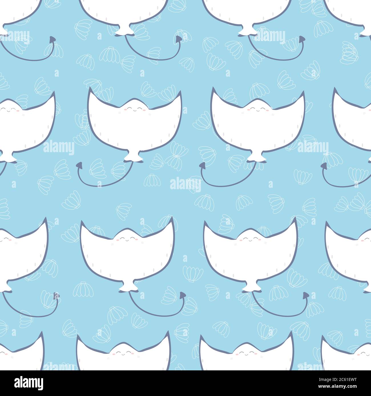 Cute stingray seamless pattern vector background Stock Vector