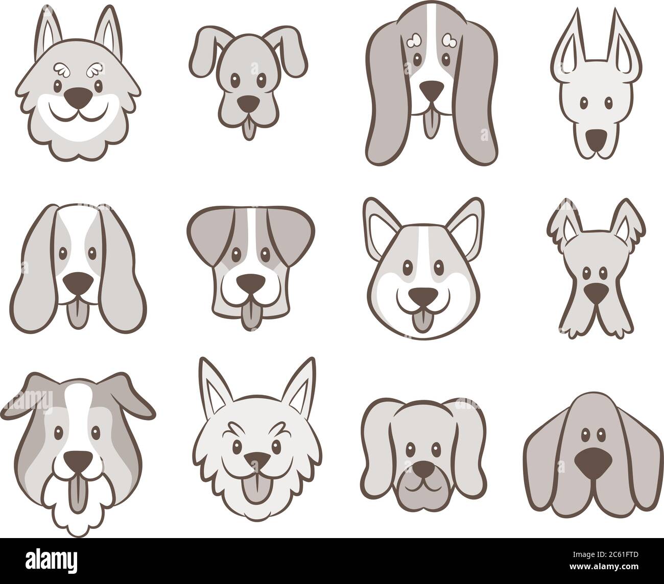 Hand drawn dog faces collection. Avatar icon set isolated on white ...