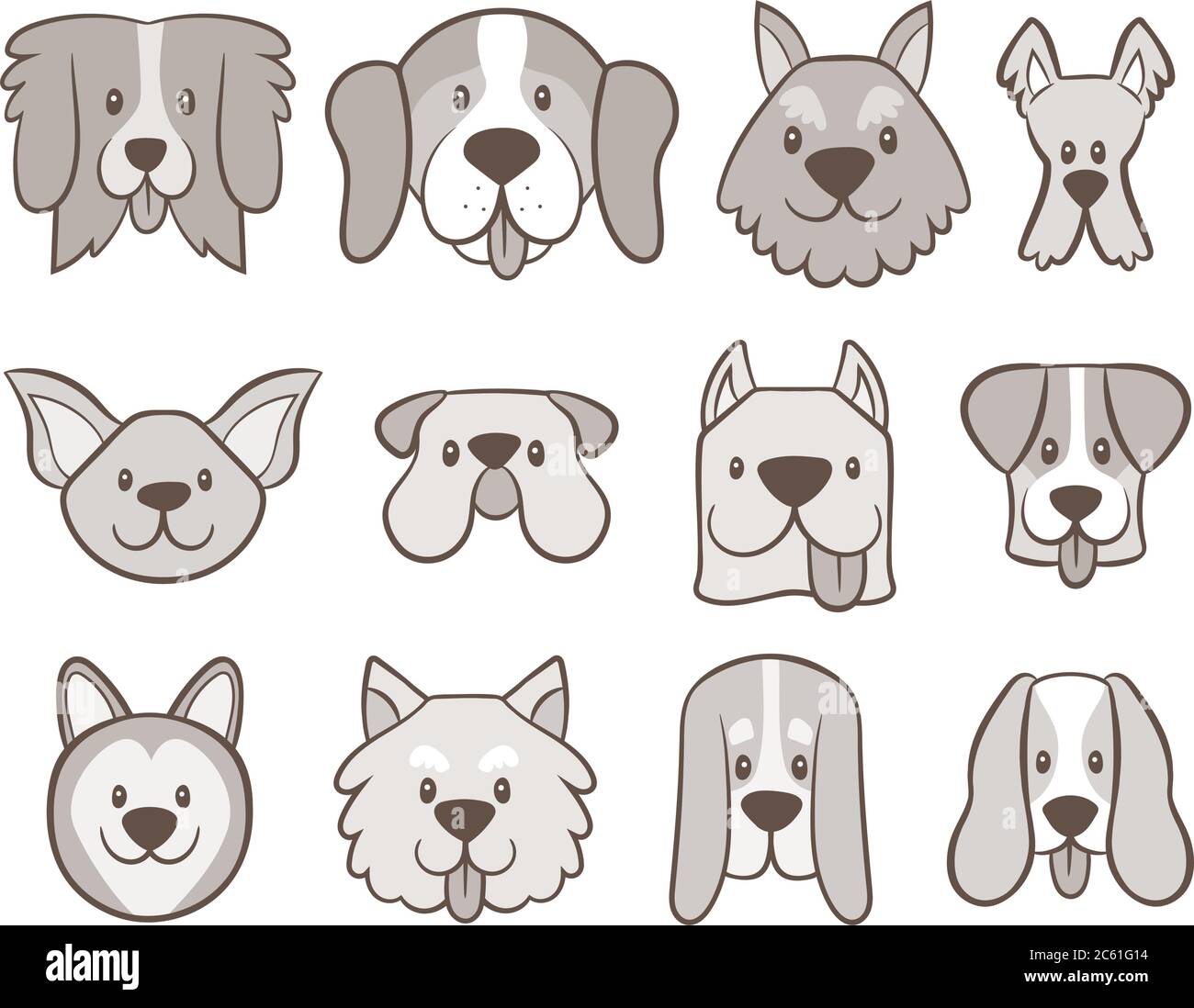 Hand drawn dog faces collection. Avatar icon set isolated on white ...