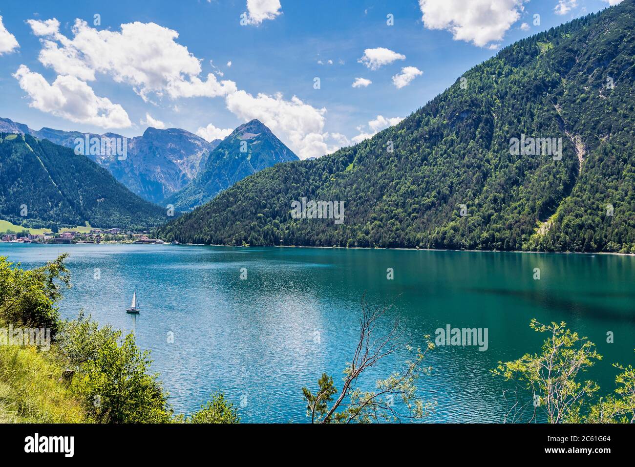 Beautiful view on Achensee, Achen Lake. Pertisau, Karwendel Alps in Tyrol, Tirol, Austria. Stock Photo