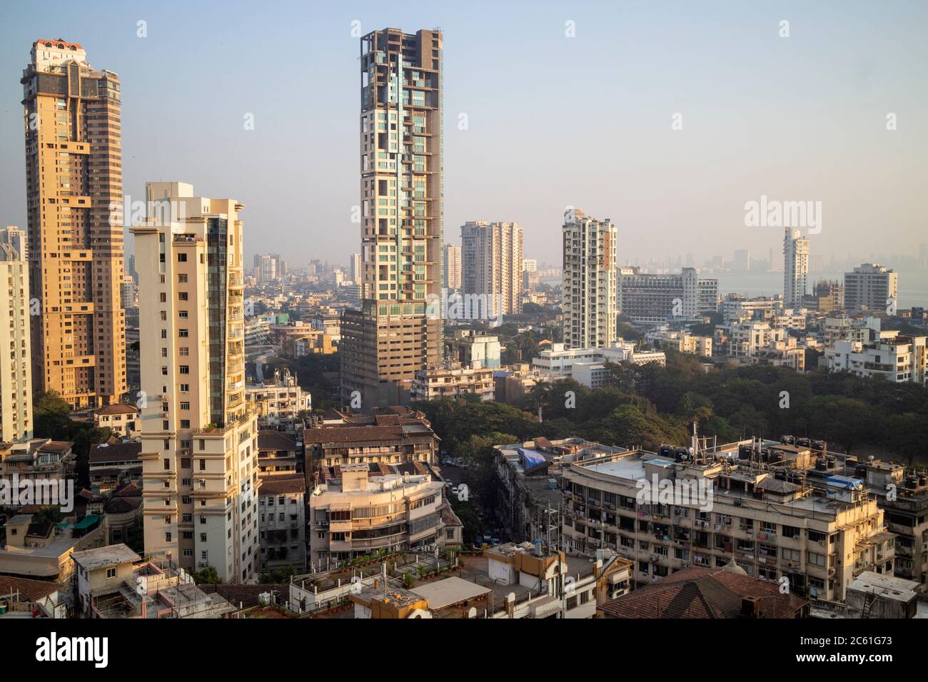 India, Mumbai. View of the urban skyline of southern Mumbai Stock Photo