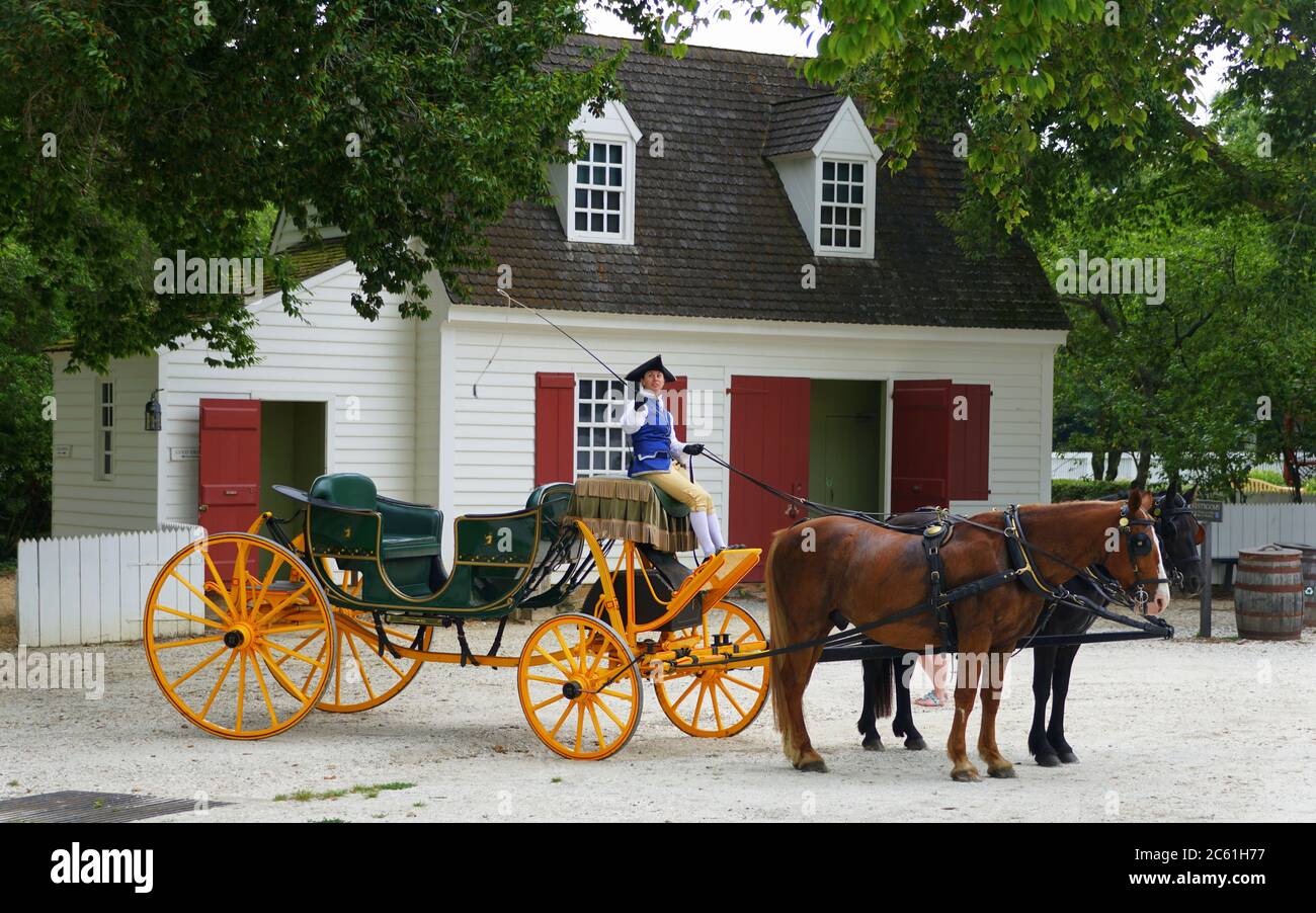 Williamsburg, Virginia, U.S.A June 30, 2020 A horse carriage on the
