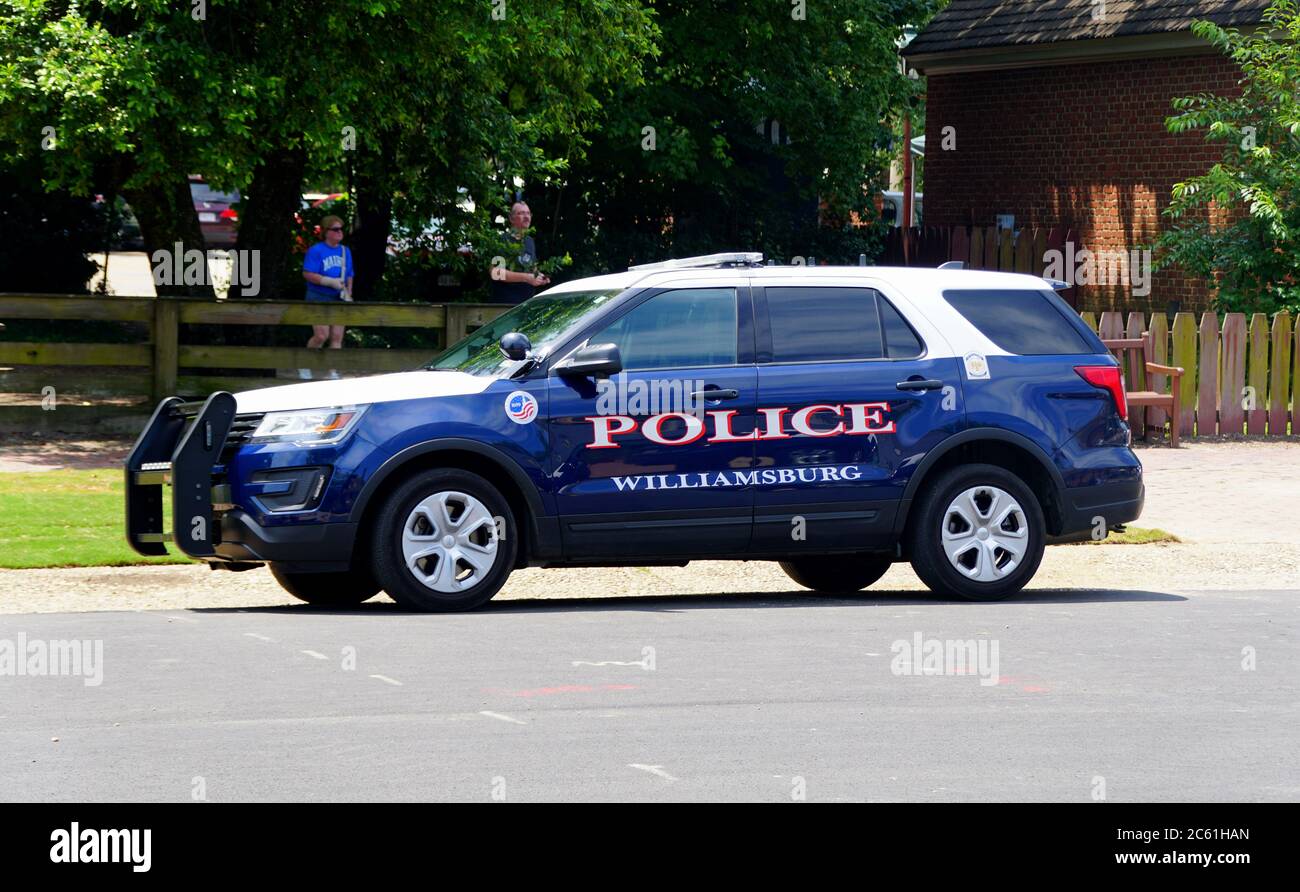 Williamsburg, Virginia, U.S.A June 30, 2020 The blue police car on