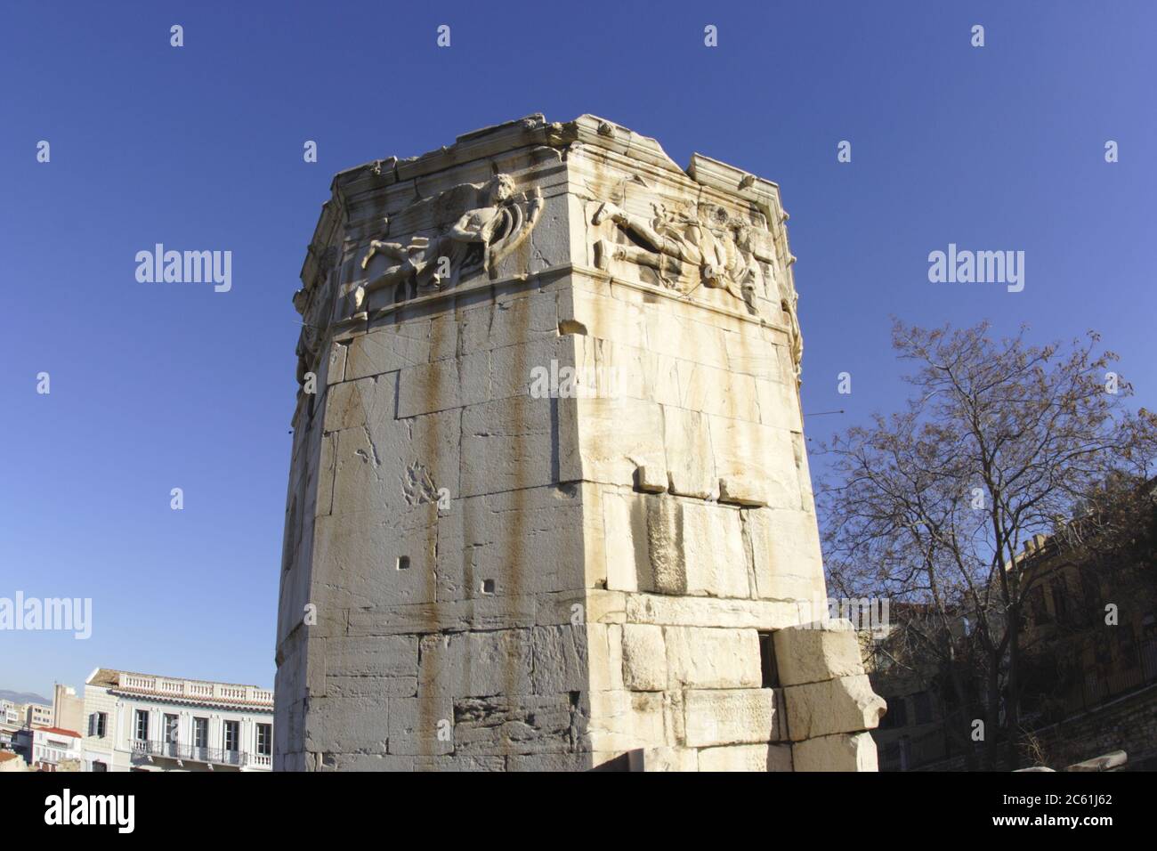The Tower of the Winds, the Horologion of Andronikos Kyrrhestes, in the Roman Agora, Athens, Greece Stock Photo
