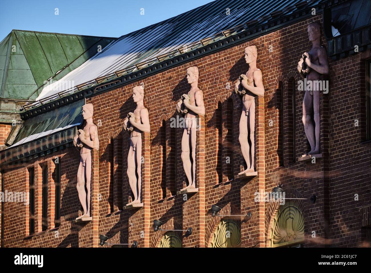 Sculptures on the Joensuu town hall, Completed 1914 Stock Photo
