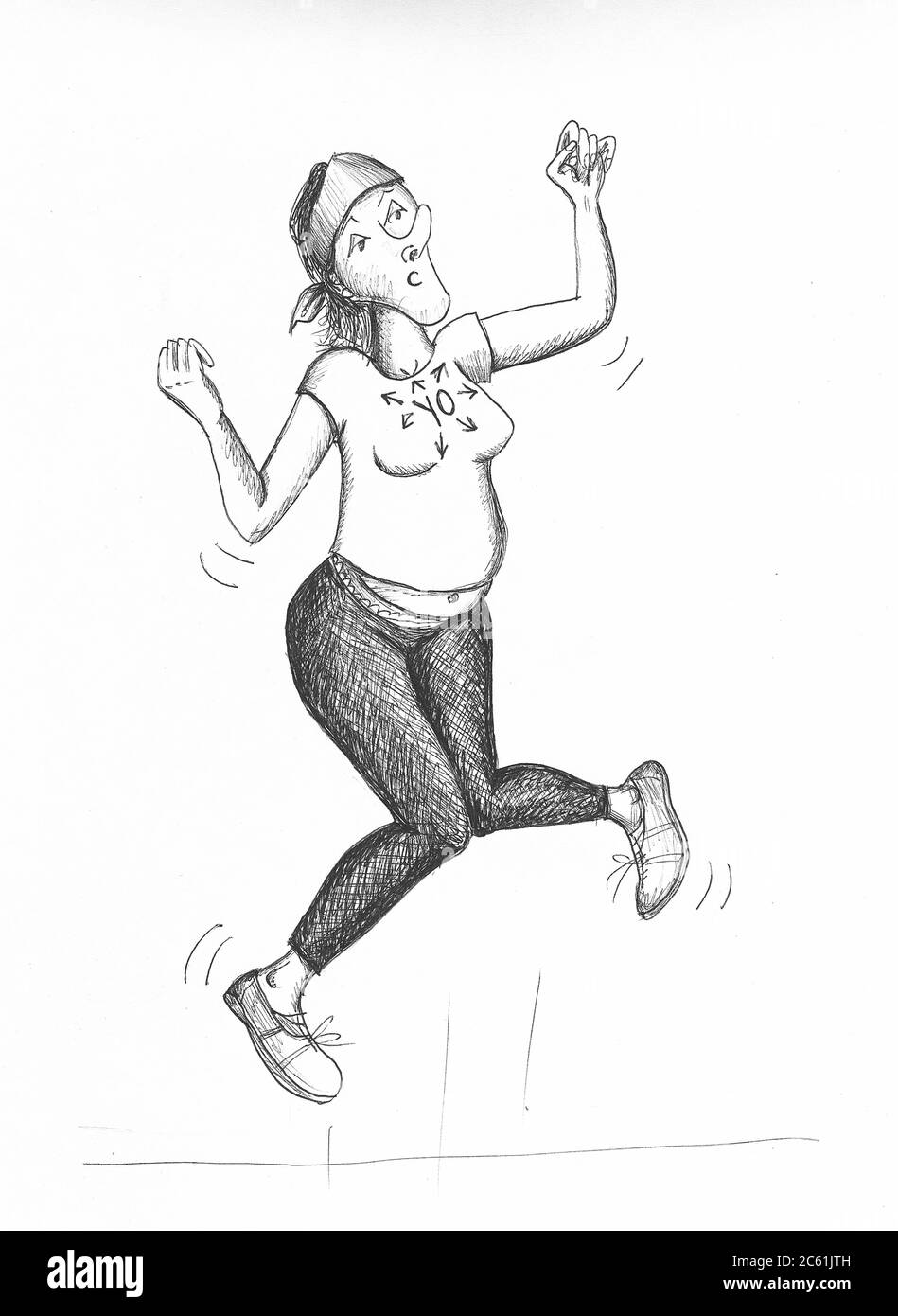 Athletic woman jumping. Illustration. Stock Photo