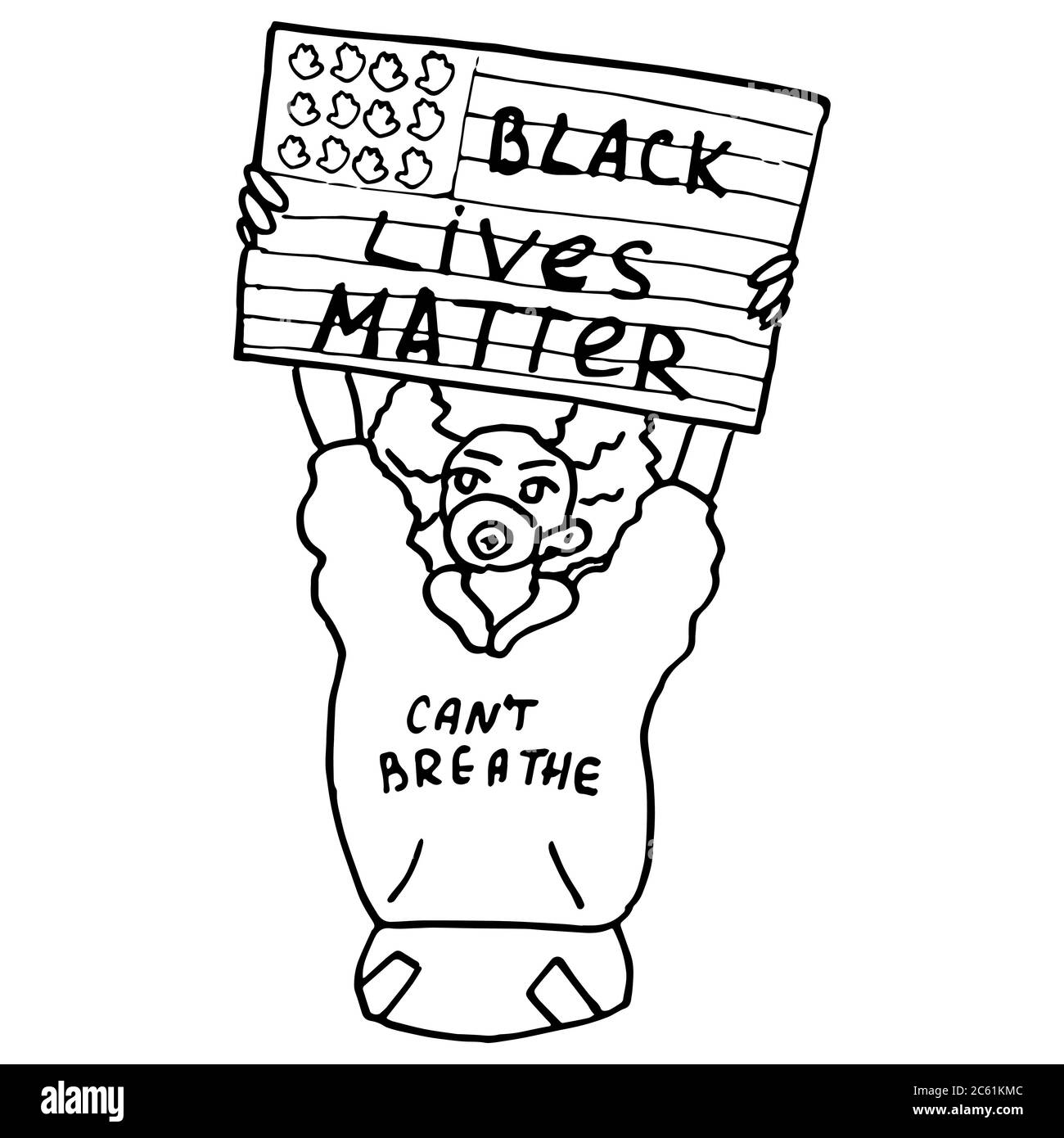 Black lives matter text on white isolated backdrop. Woman blm activist for invitation or gift card, social banner, news blog, flyer. Phone case or clo Stock Vector