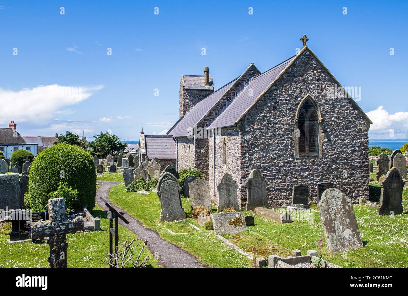St Mary's Church in Rhossili overlooking Rhossili Bay in Gower, or the Gower Peninsula, in south Wales Stock Photo