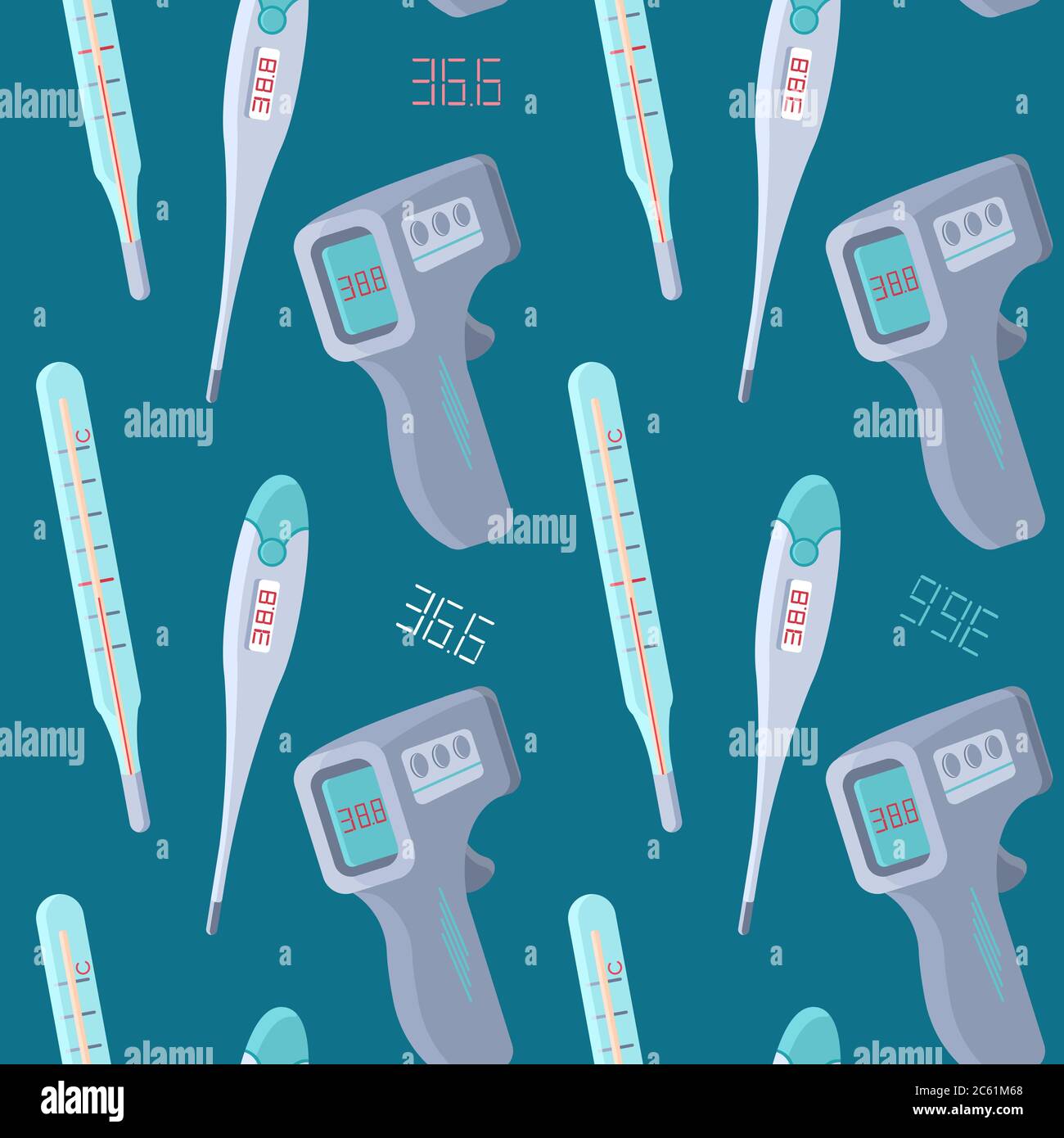 Thermometers on blue backdrop. Medical seamless pattern for apparel,  wallpaper, wrap paper, sleeper, bath tile or bed linen. Phone case or cloth  print Stock Vector Image & Art - Alamy