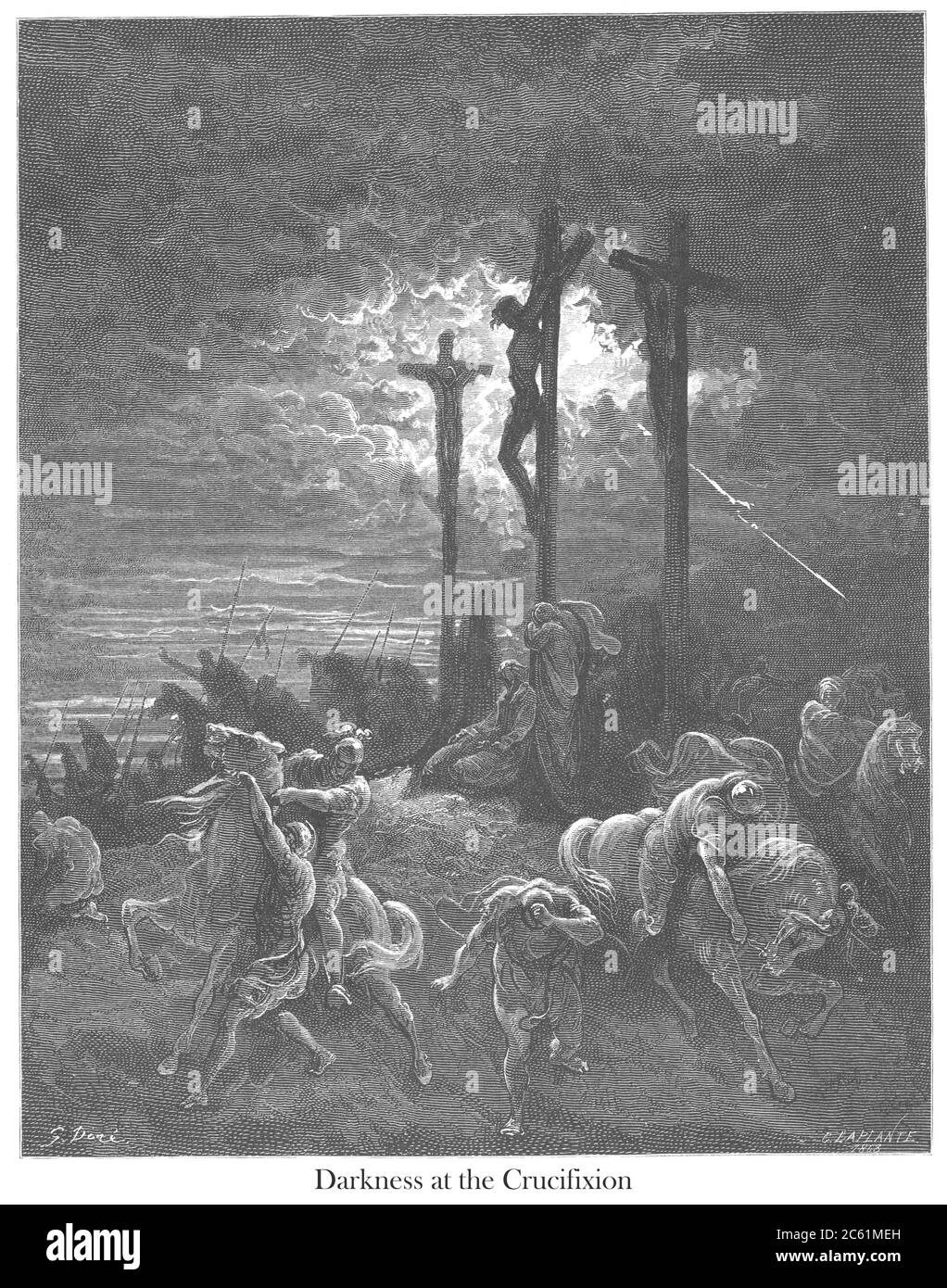 The Darkness at the Crucifixion [Luke 23:44-45] From the book 'Bible Gallery' Illustrated by Gustave Dore with Memoir of Dore and Descriptive Letter-press by Talbot W. Chambers D.D. Published by Cassell & Company Limited in London and simultaneously by Mame in Tours, France in 1866 Stock Photo