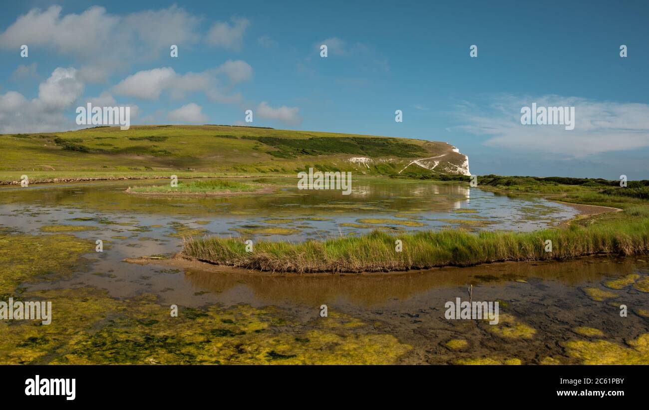 Cuckmere Valley and Seven Sisters cliffs, England Stock Photo