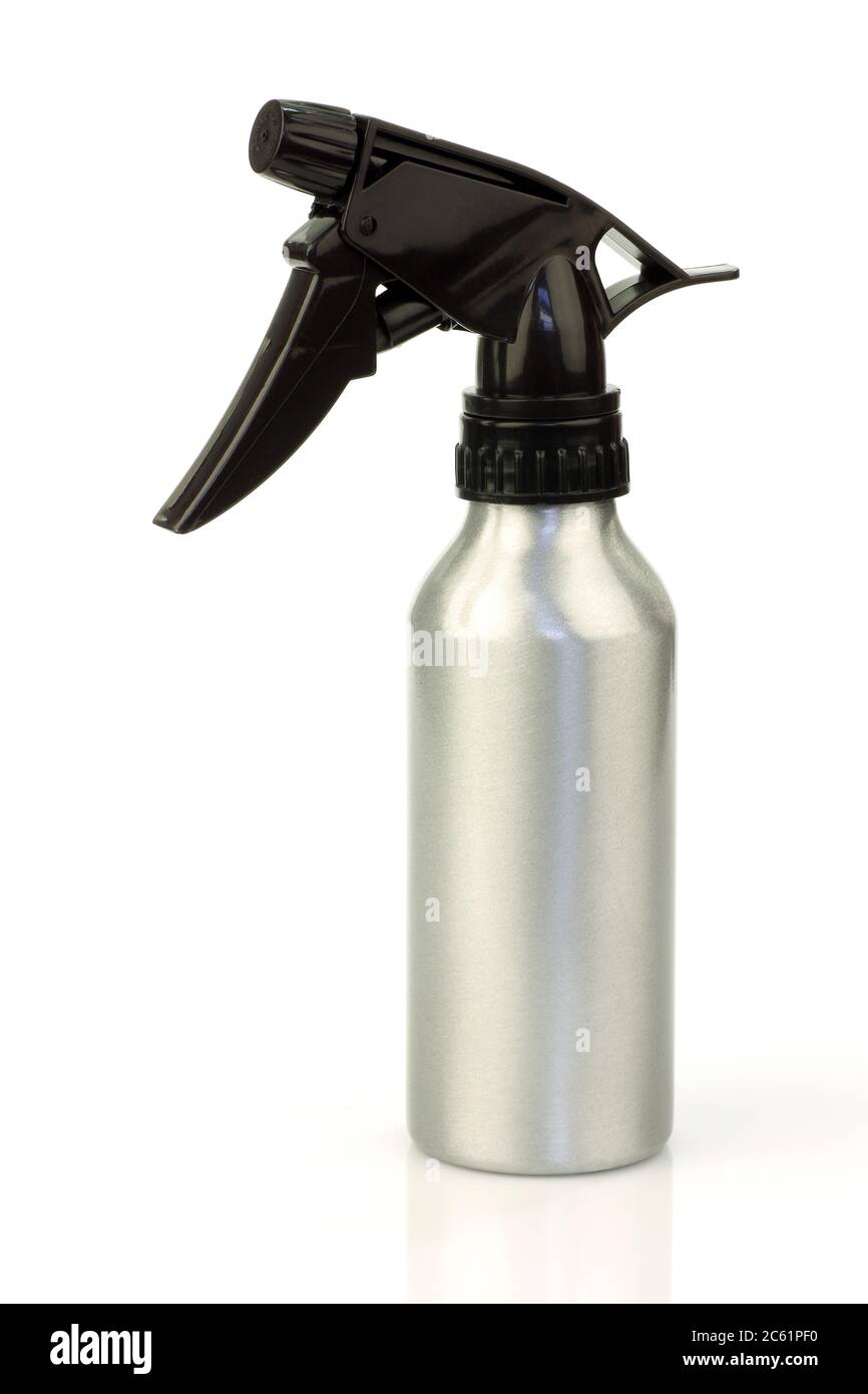 modern metal spray bottle on a white background Stock Photo Alamy