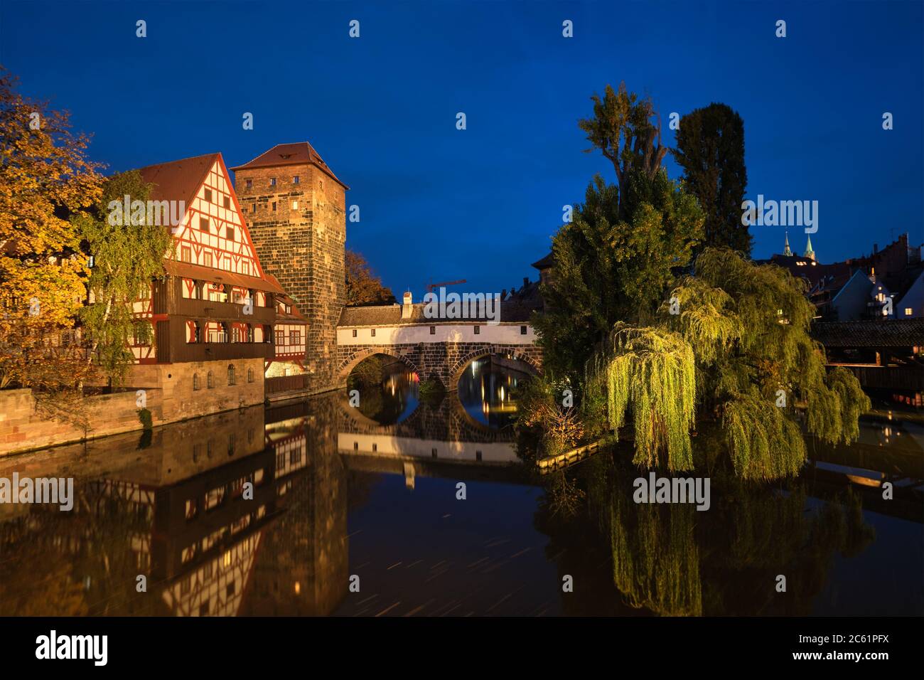 Nuremberg city houses on riverside of Pegnitz river. Nuremberg